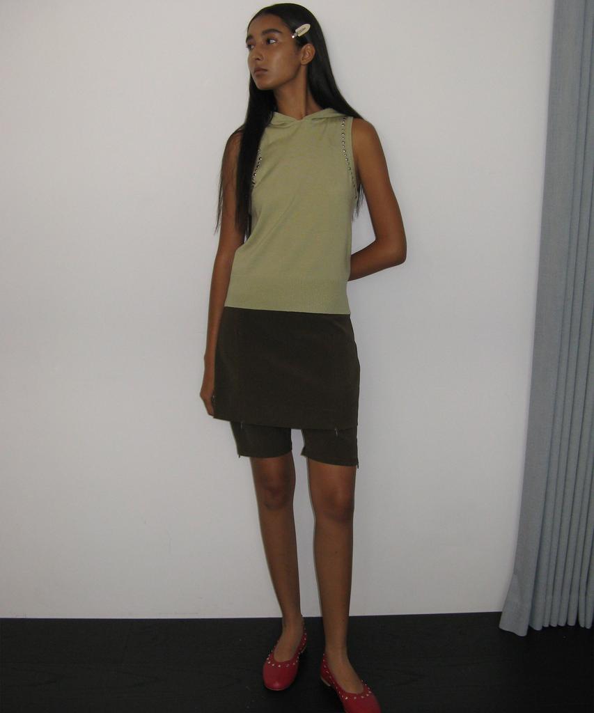 PARTIMENTO WOMEN Studded Hoodie Knit Top_Yellow Green