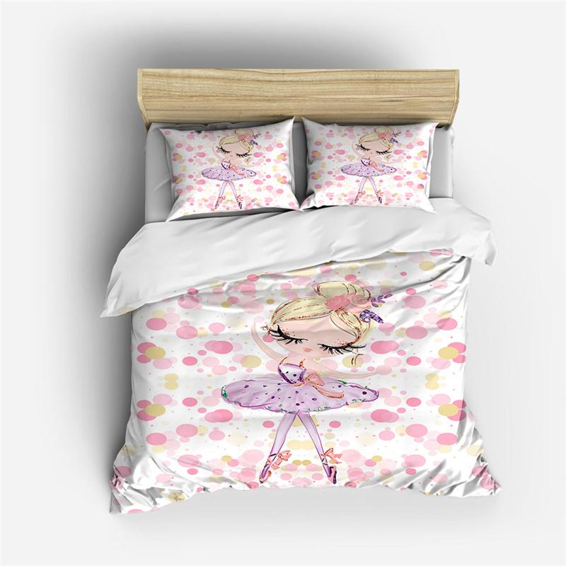 Cartoon Ballet Duvet Cover Set Princess Style Dancing Girl 3D Print King Queen for Girls Women Teen Dancer Polyester Bedding Set