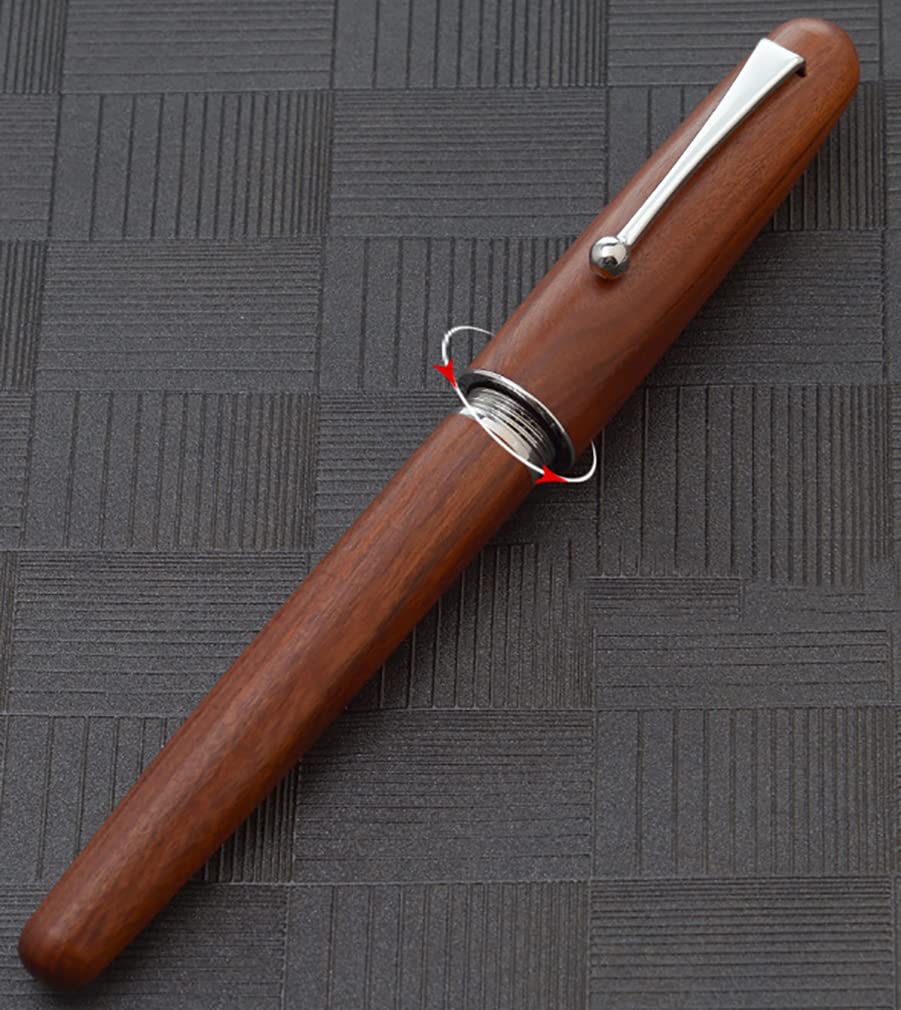 Gullor Natural Wood Fountain Pen with Medium Ink Screw and Silver Clip Nib, Converter, Cap,