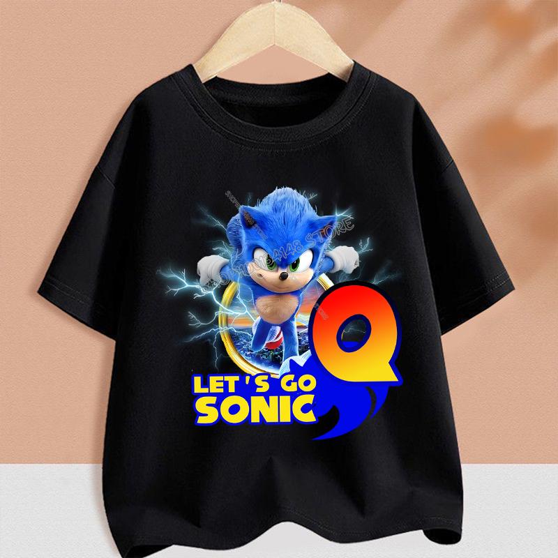 Sonics T-shirt for Children Cartoon A-Z Letter Tee Top Round Collar Clothing Summer Short Sleeve Kids Anime Partern Clothes Gift