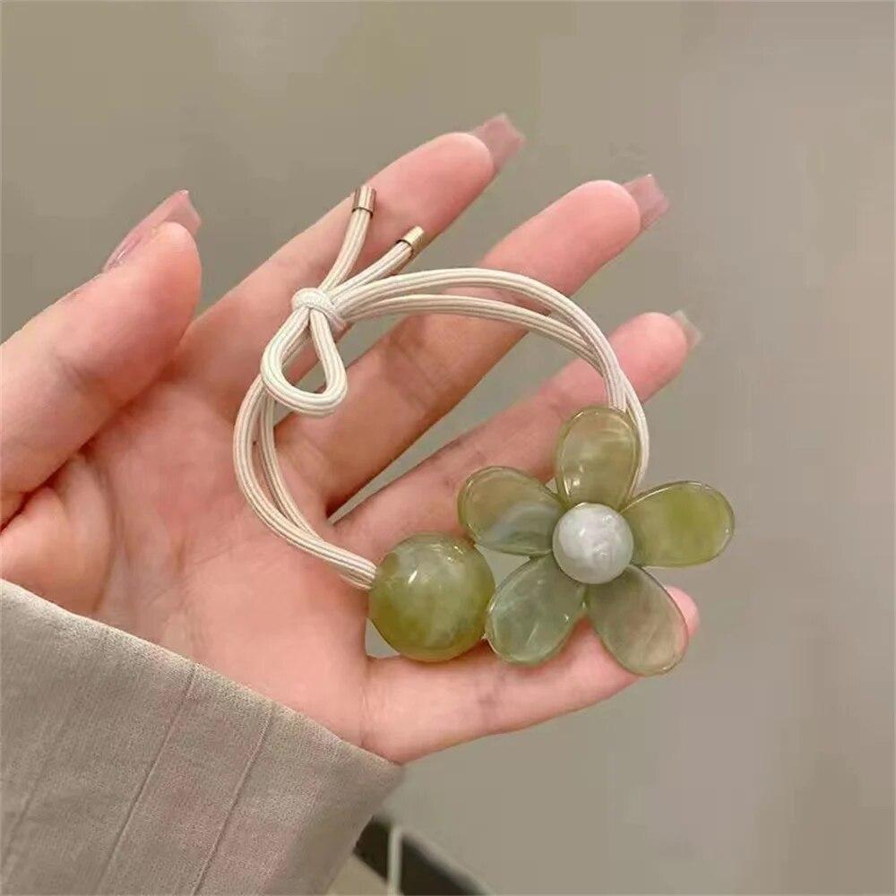 Веревка для волос с цветком, милый простой стиль, акриловая резинка для волос для женщин, резинка для хвоста, темпераментные аксессуары для волос