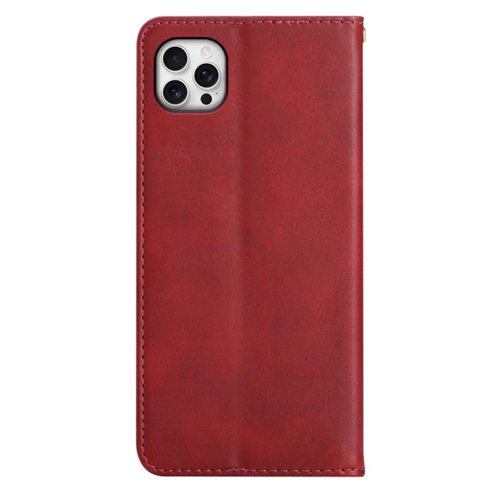 Для iPhone 15 Pro Чехол-кошелек из телячьей кожи с текстурой и скрытой магнитной застежкой