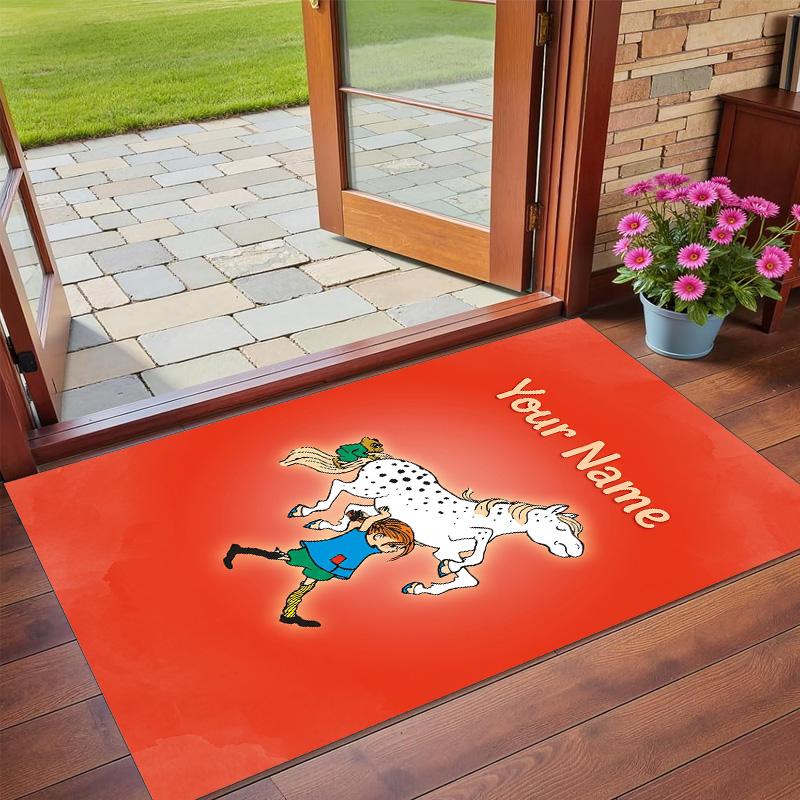 Crystal Velvet Rug Custom Name Text, Soft Non Slip Floor Mat Home DecorPippi Longstocking
