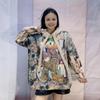 Женский прочный толстый свободный вязаный пуловер с капюшоном и мультяшным принтом, Осень/Зима 2025, в ленивом стиле.