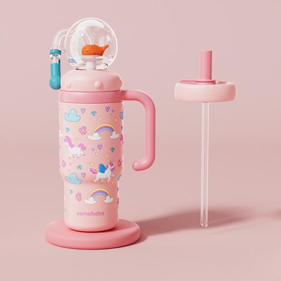 Стакан-фонтан в форме кита 710 мл из нержавеющей стали с забавным эффектом фонтана, герметичная, непроливаемая, с трубочкой, для детей и взрослых