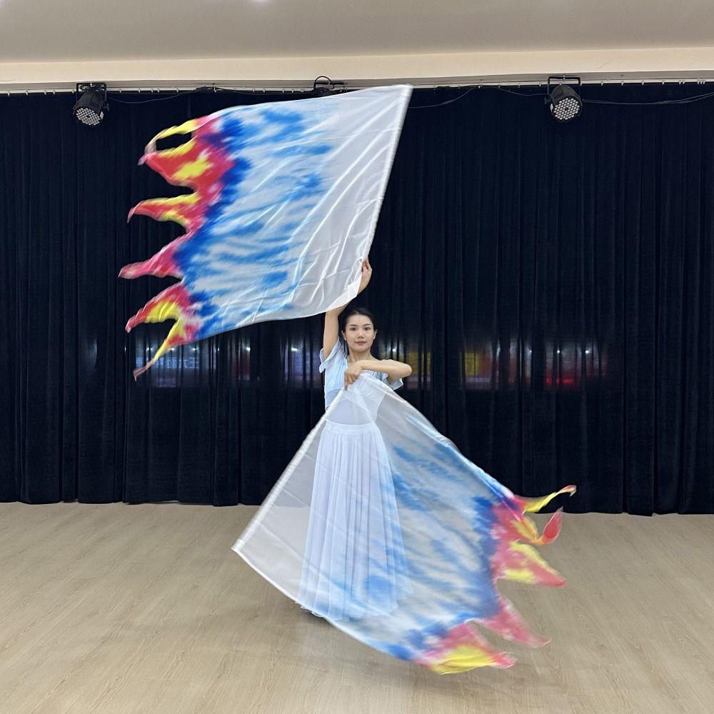Multicolor Rectangle Flags with Telescopic Sticks Colorful Scarves Flag Dance Performance