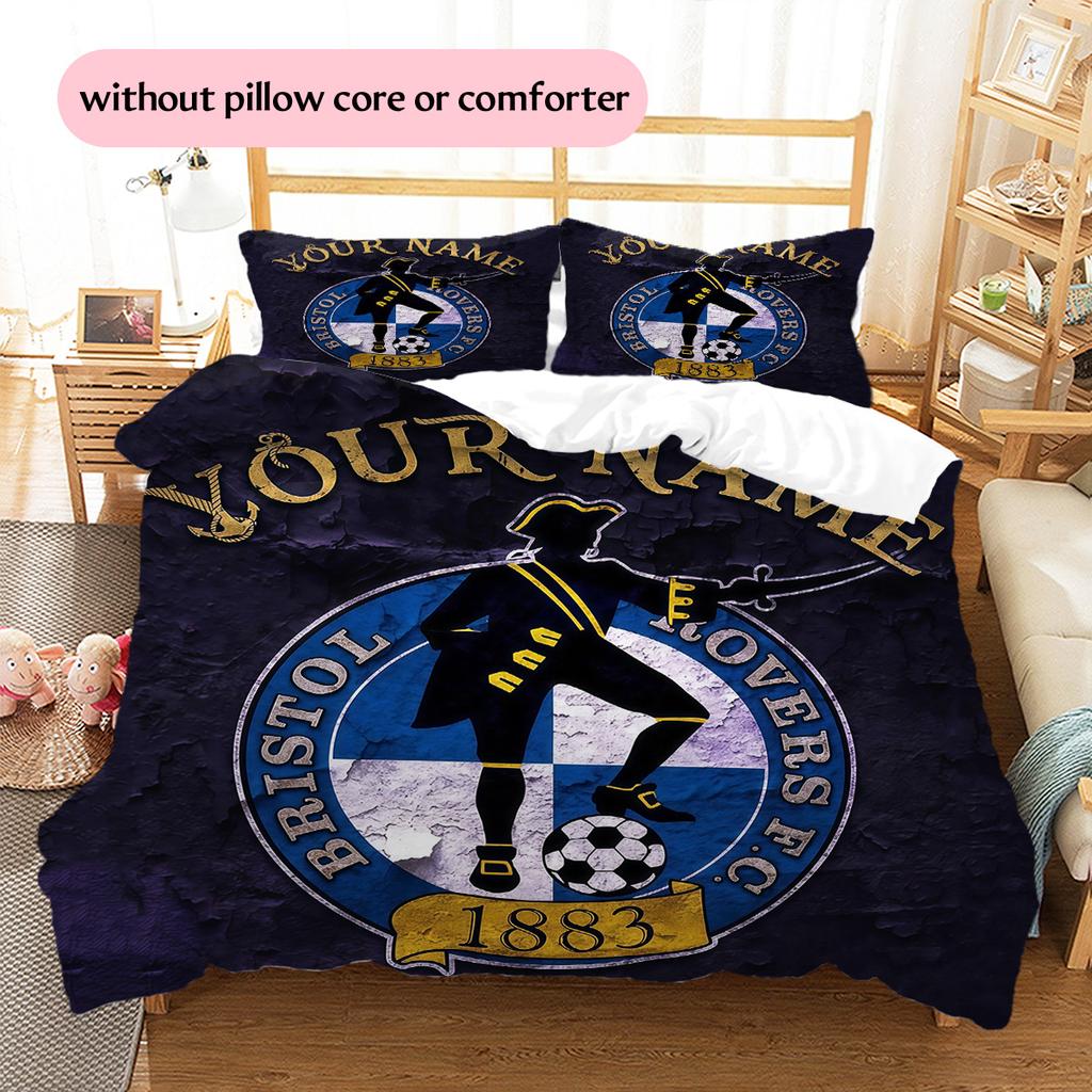 Custom Name Bristol Rovers Pattern Bedding Quilt Set Home Decoration Gift (1 * duvet cover + 2 * pillowcase without core)