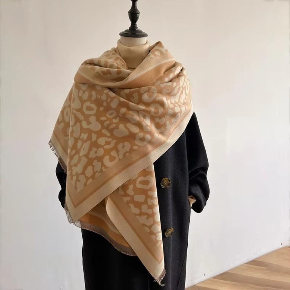 Winter Warm Cashmere Scarf Vintage Leopard Print Fringed Shawls Elegant Tassel Scarves Women Gift