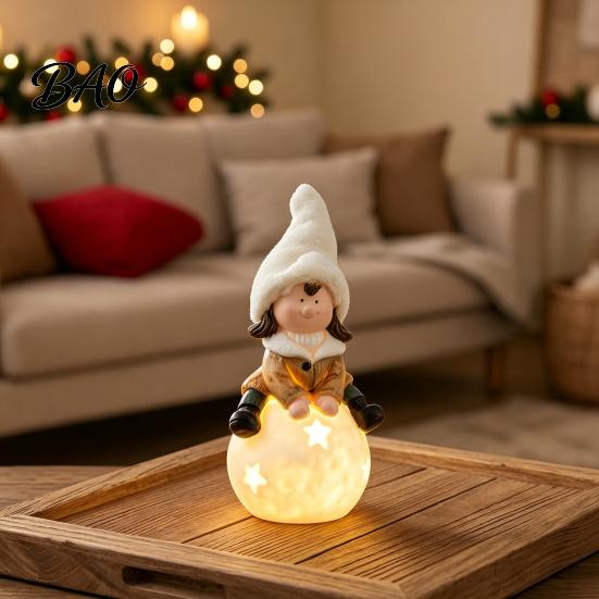 Desktop Christmas Ornaments Luminous Ornament, Durable Resin with Warm LED Light Design, Exquisite Table Decor Add Holiday Festive Atmosphere Figurine