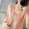 Women's V-Neck Knitted Cardigan Loose Slim Plus Size Sweater All-match Jacket Solid Color Basic Small Cardigans for Spring Autumn