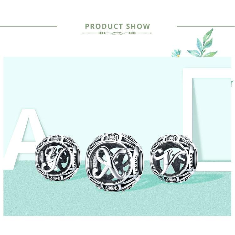 BAMOER Круглые шармы из стерлингового серебра 925 "Латинский алфавит"