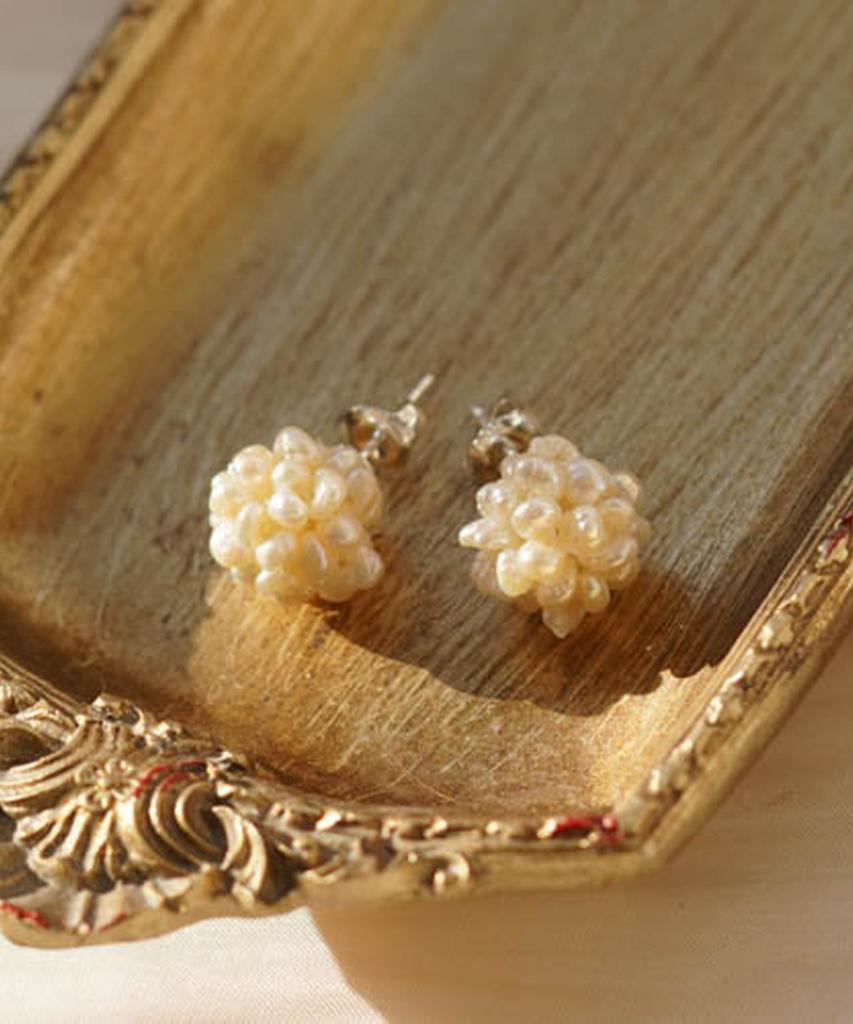 Alleun Silver 925 Freshwater Bold Pearl Earrings Popcorn