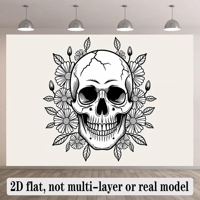Happy Birthday Backdrop Skull Floral Polyester Party Wall Decor