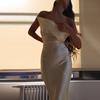 Women Fashion Outfits Sleeveless Gown Spaghetti Strap Sexy Backless Satin Slip Maxi Dress