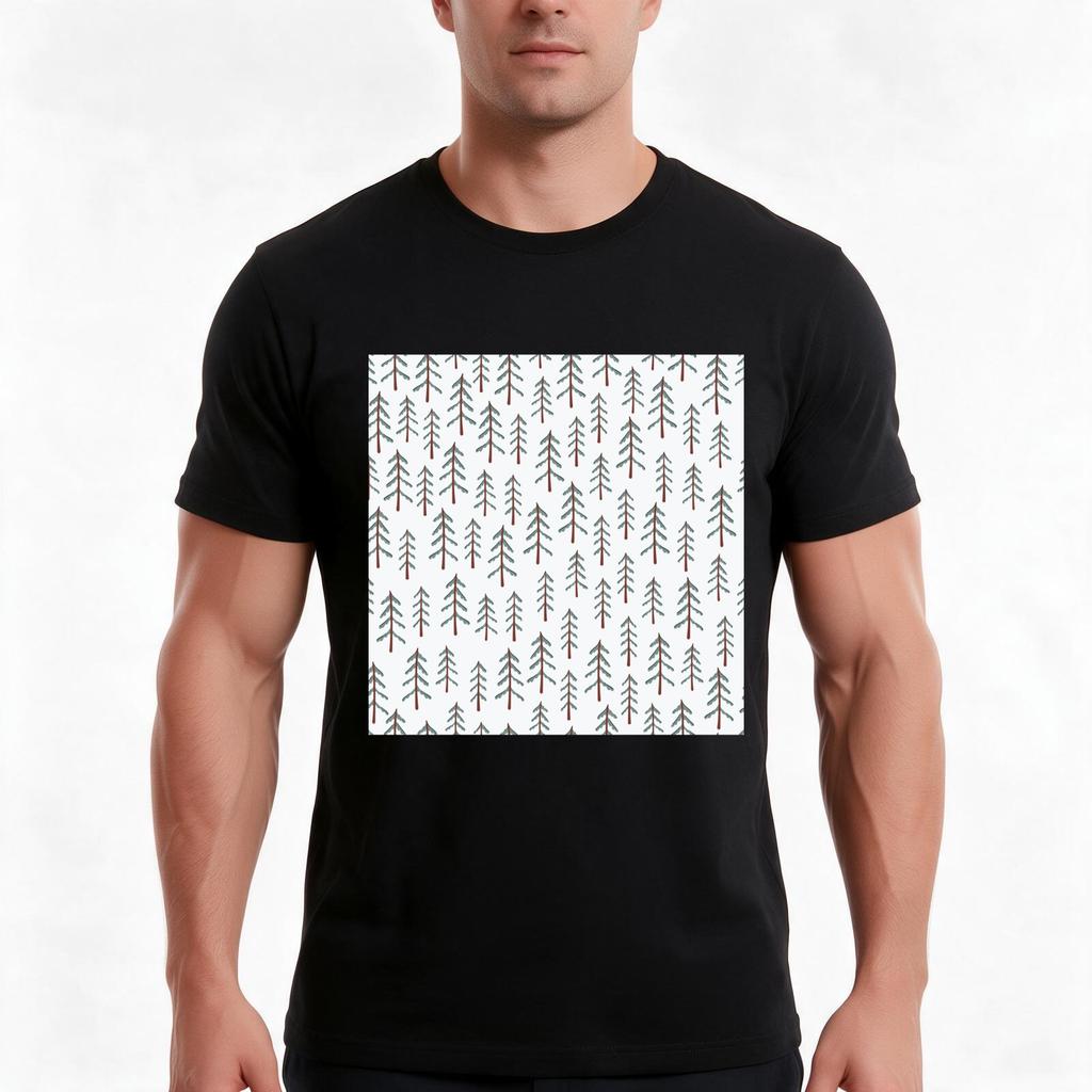 Fir Tree Doodle Wood Tshirt Summer Casual Cotton Tee Oversized Streetwear Tops Vintage Graphic Print Loose Fit Short Sleeve