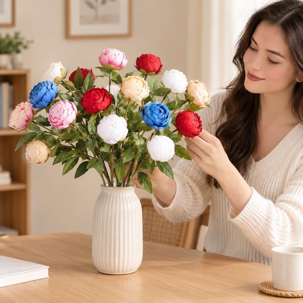 1Pc Long Stem Artificial Peony Bouquet 4 Heads Faux Peony Branch Party Wedding Bride Decoration