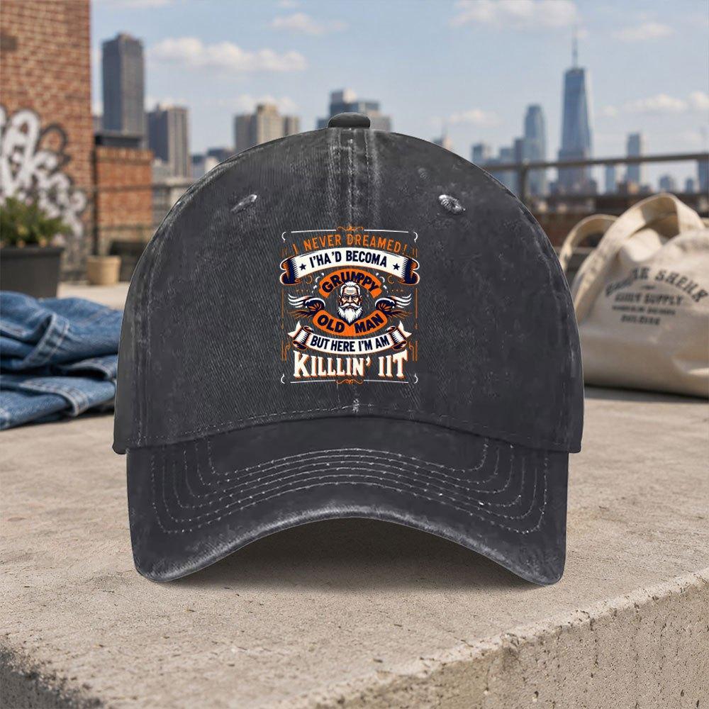 1pc Fashionable Temperamental Old Man Print Vintage Washed Baseball Cap Casual Holiday Gift Daily Accessory Unisex Trendy S