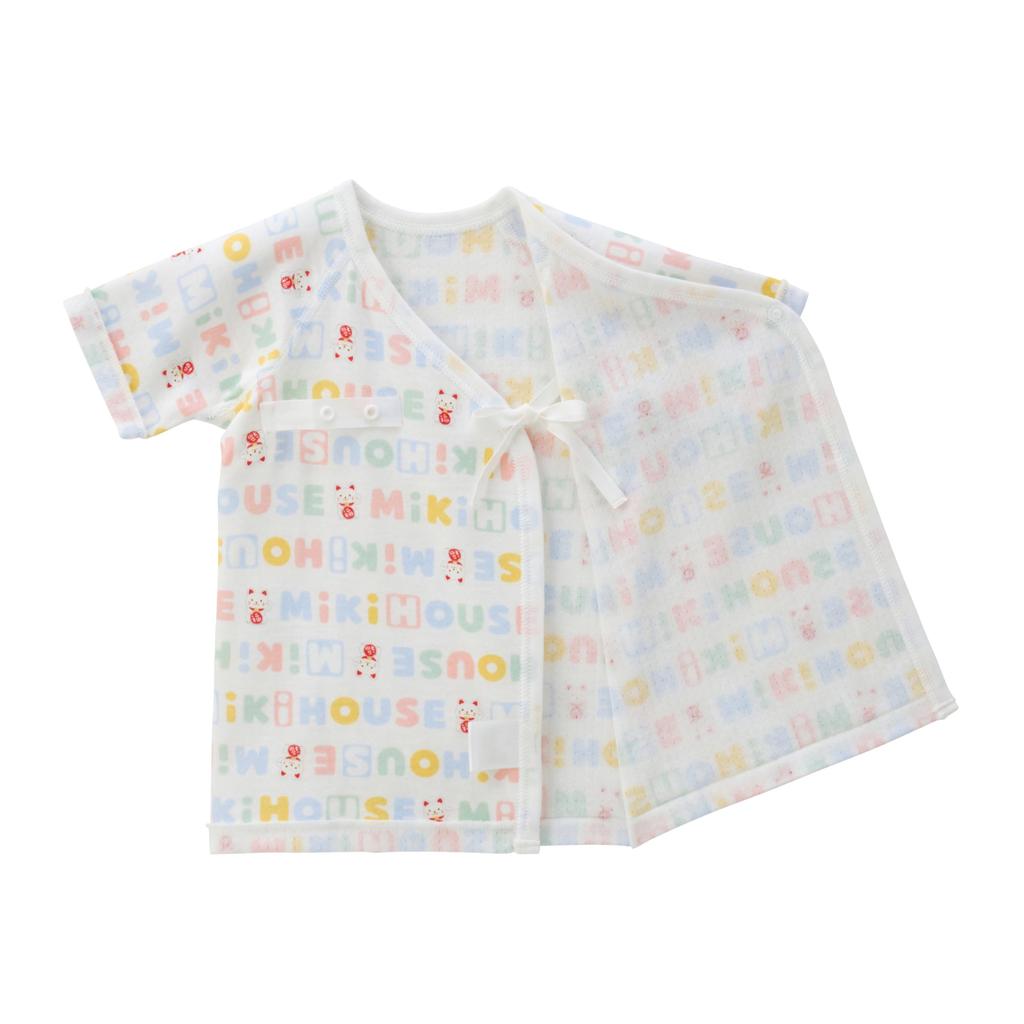 MIKI HOUSE Baby Short Undershirt, All-Over Print, 100% Cotton, Made in Japan, for Boys and Girls, Newborn, 60-70cm, Sax, 40-2121-145