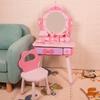Wooden Simulation Girl Jewelry Makeup Table Play House Toys Pink Princess Dressing Table Children Interactive Toys