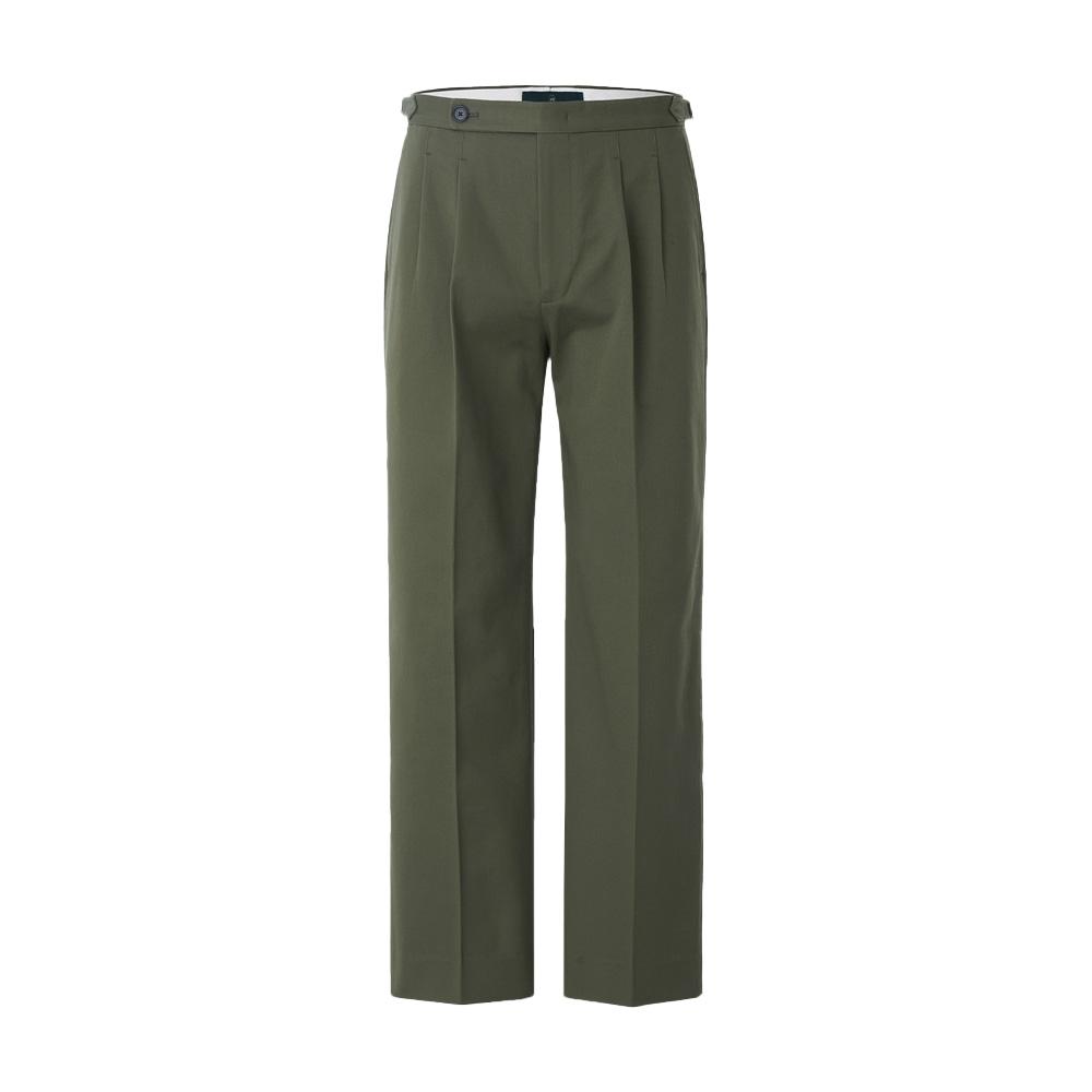 MANNERGRAM Half-Set Double Pleated Side Adjuster R29.5 Heavy Cotton Pants Olive