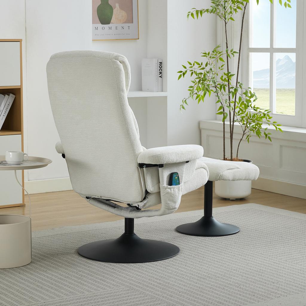 023 Recliner with Reclining Function and 5-Point Massage, TV Armchair with Electric Heating Function and Stool, 360 degrees Rotatable