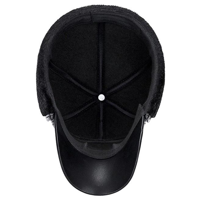 Black Velvet Cotton Cap Leather Cap Ear Protection Middle-aged and Elderly Warm Baseball Cap