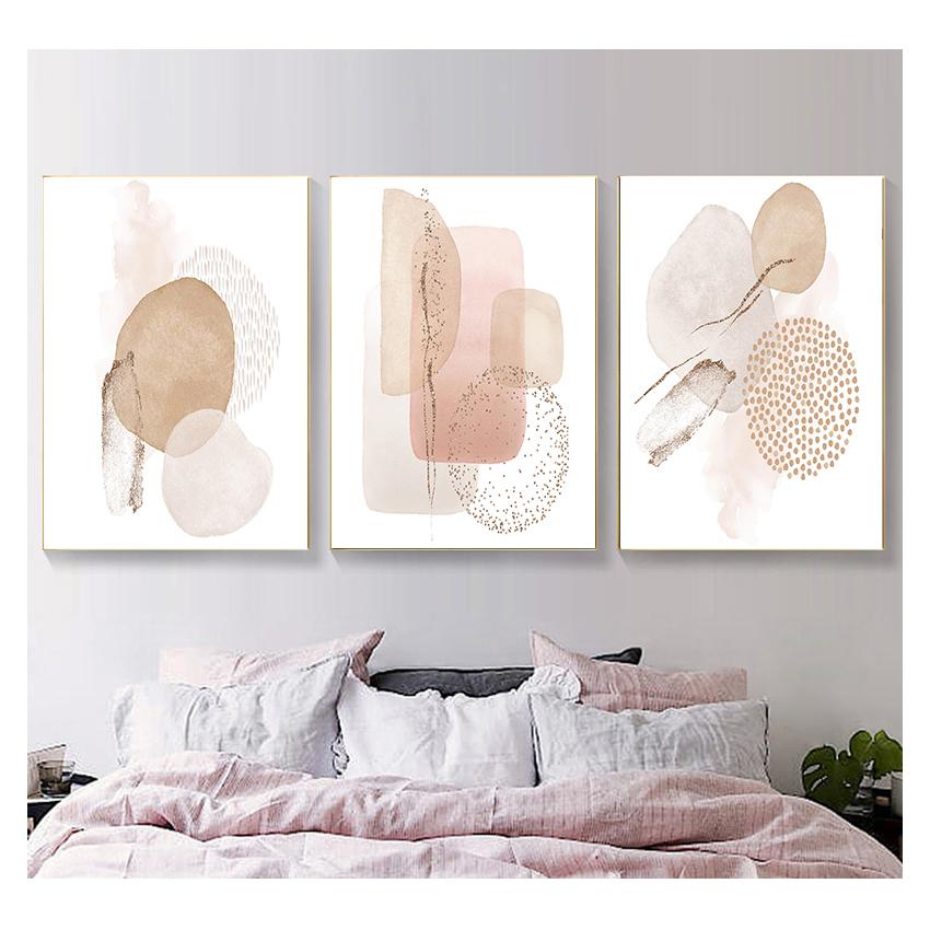 Цветная геометрическая картина на холсте, печать плакатов, настенная художественная картина для спальни, гостиной, домашнего декора, модный современный абстрактный розовый, бежевый