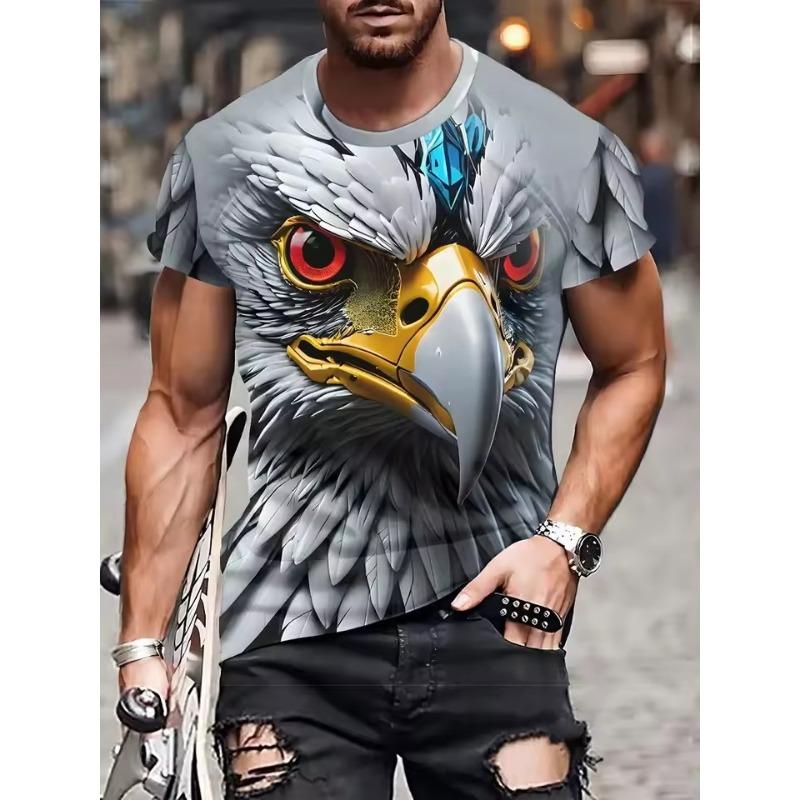 Cool Eagle Pattern T Shirt for Men Clothing 3D Print Flame Eagle Summer Streetwear Trendy Short Sleeve Men Y2k T-Shirts Tops