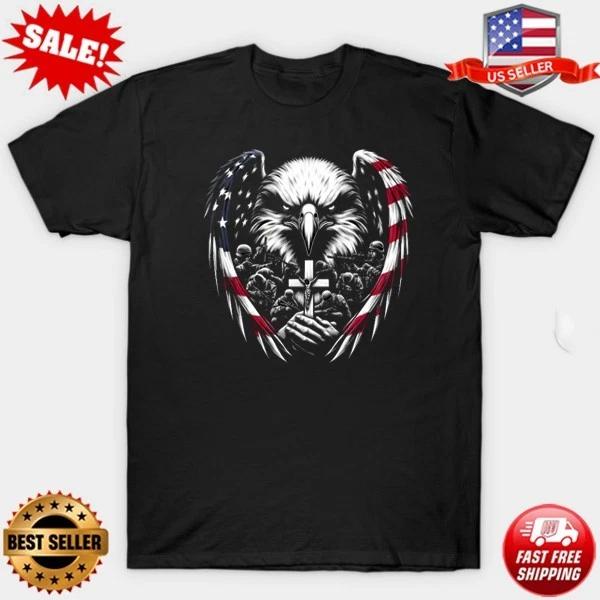 American Eagle Wings Patriotic Soldiers Praying 4th of July T-Shirt S-5XL