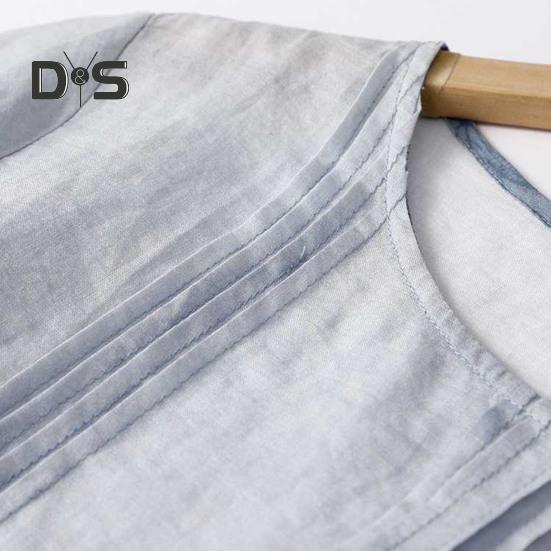 Женское летнее льняное платье больших размеров, повседневное платье-миди с цветочным принтом и круглым вырезом, рукавом 3/4, свободное струящееся пляжное платье-сарафан