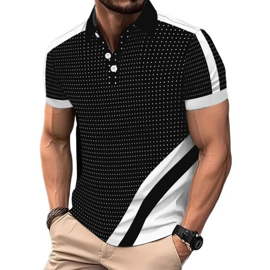 Мужская футболка с лацканами, облегающая футболка в горошек из полиэстера, цветной блок, летняя повседневная футболка с коротким рукавом для повседневной носки, для спорта и улицы