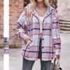 Осенне-зимняя повседневная куртка с капюшоном средней длины в клетку женские блузки и рубашки
