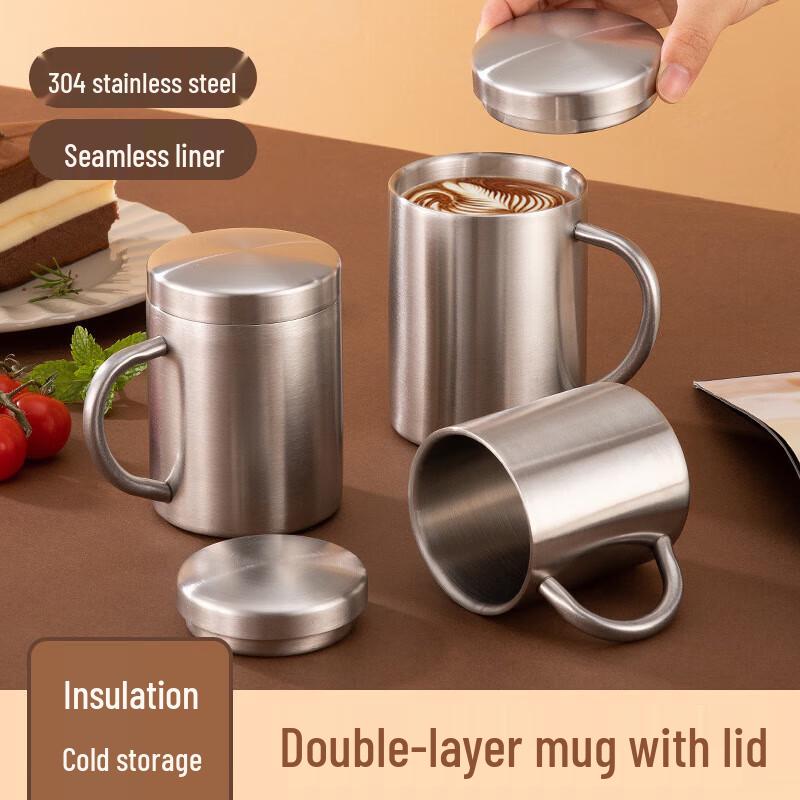 LETGANT Double-Layer Insulated 304 Stainless Steel Mug with Lid (2-Pack)