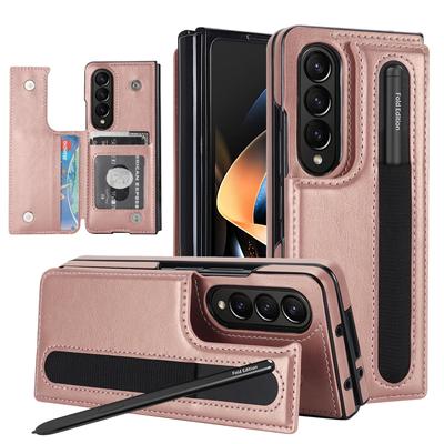 Подходит для нового складного чехла для мобильного телефона Samsung Z Fold5 с отделением для ручки, кожаный чехол для мобильного телефона Z Fold4 с двойной пряжкой и держателем для карт