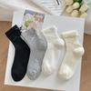 Mesh Breathable And Standardized Double Bow Solid Color Short Socks For Women Versatile White Thin Women'S Socks