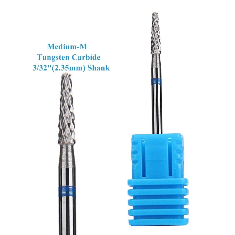 1 шт., конусное сверло для ногтей из карбида вольфрама 3/32 дюйма, вращающиеся фрезы для маникюра, аксессуары для электродрелей, инструмент для фрезерования ногтей