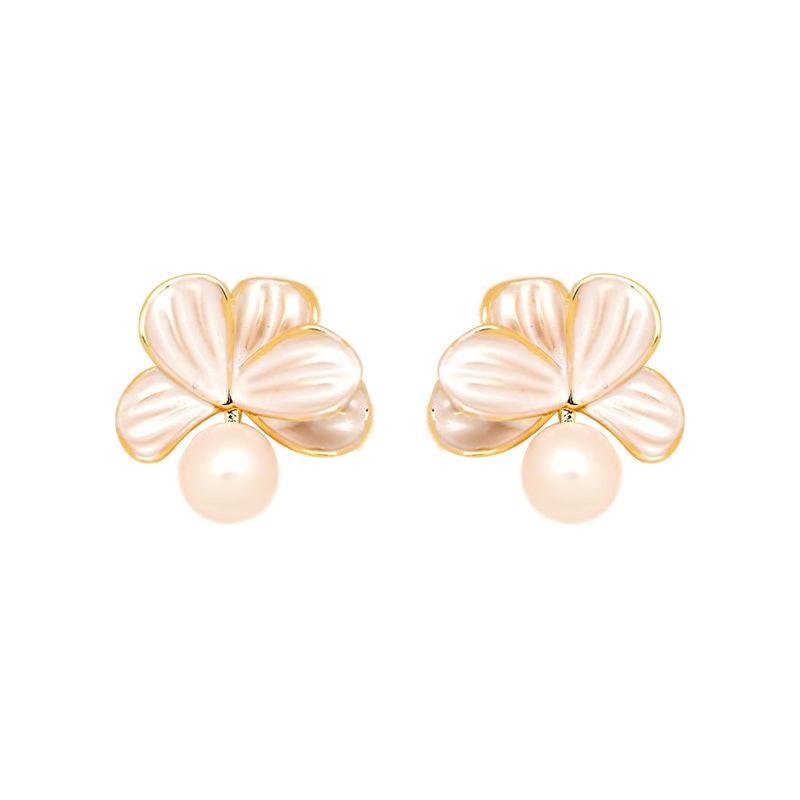 Элегантные серьги-гвоздики с имитацией жемчуга для женщин, уникальные серьги-гвоздики с цветочным дизайном, белые серьги-гвоздики, повседневные ювелирные изделия, подарок для девушек