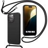 Case for iPhone 16 Pro Max - Shockproof Protection - Black Lanyard - Flexible - TPU Silicone - Unisex