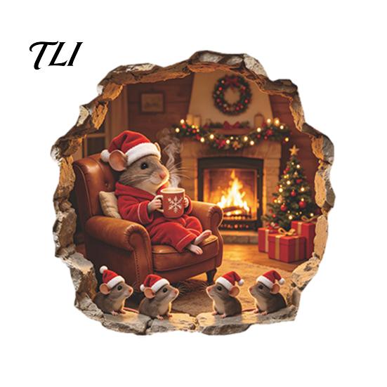 Peel And Stick Vinyl Decals Mouse Hole Wall Sticker, Christmas Decal, Self Adhesive Holiday Home Atmosphere Decorations Cute Mice Sticker