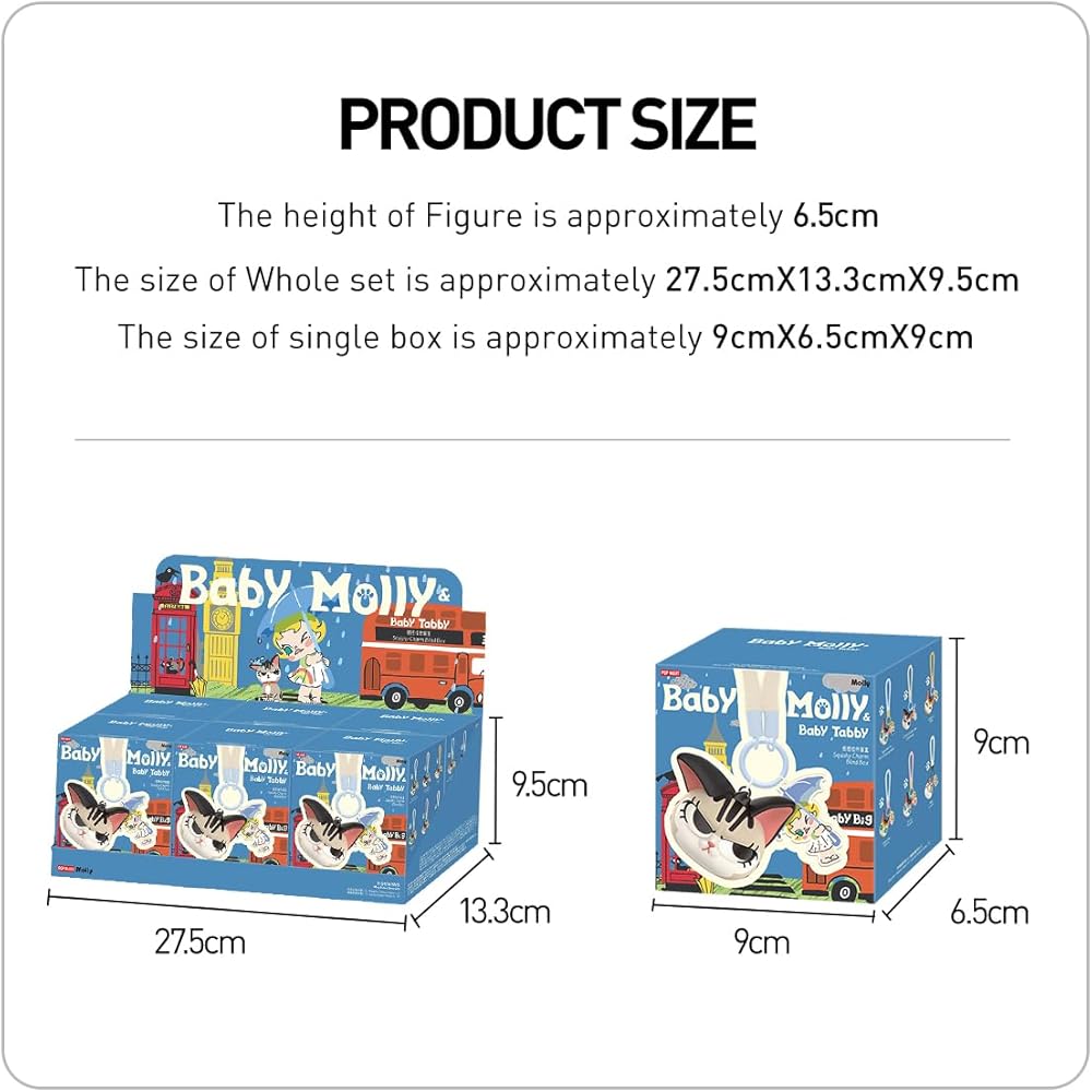 Pop Mart Baby Molly & Baby Tabby Подвеска-пищалка Ассортиментная коробка 6 штук ПВХ Фигурки в слепой коробке