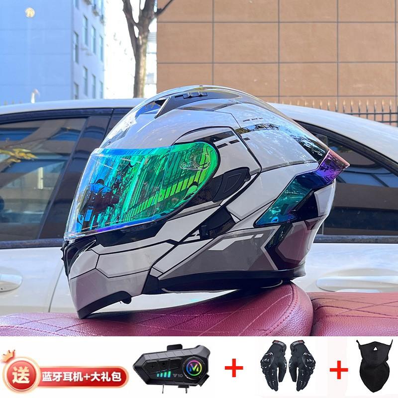 Full Face Motorcycle Helmet With Dual Visor Winter Warm Lining Bluetooth Slot Scooter Riders Men Women All Season