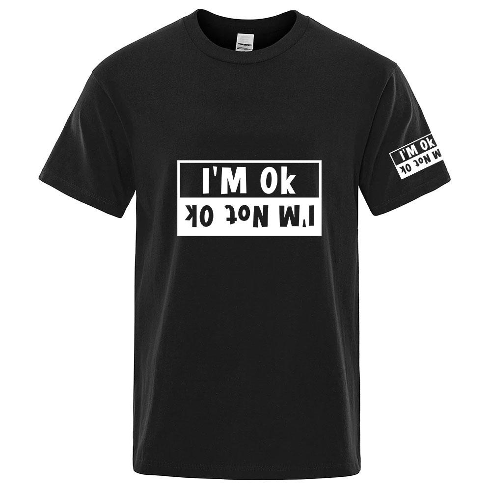 2026 Summer Loose Unisexs Fashion Solid Color Top Im Not Ok Logo Print O Neck Short Sleeve Breathable Quick Drying Top