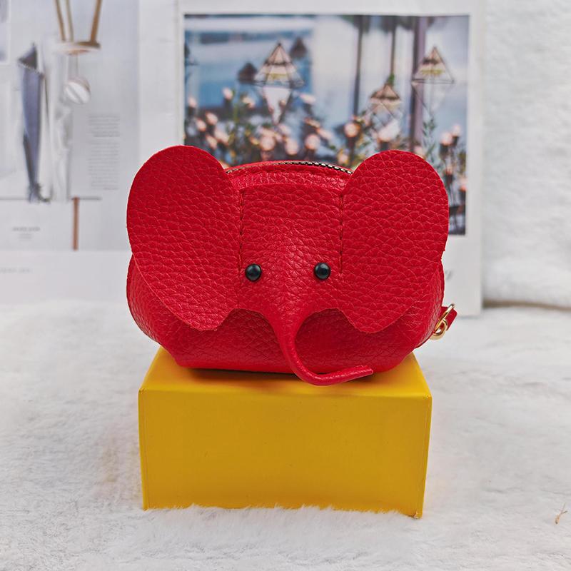 Exquisite Elephant Print PU Leather Money Bag for Women; Coin Purse with Key Ring and Zipper Pocket