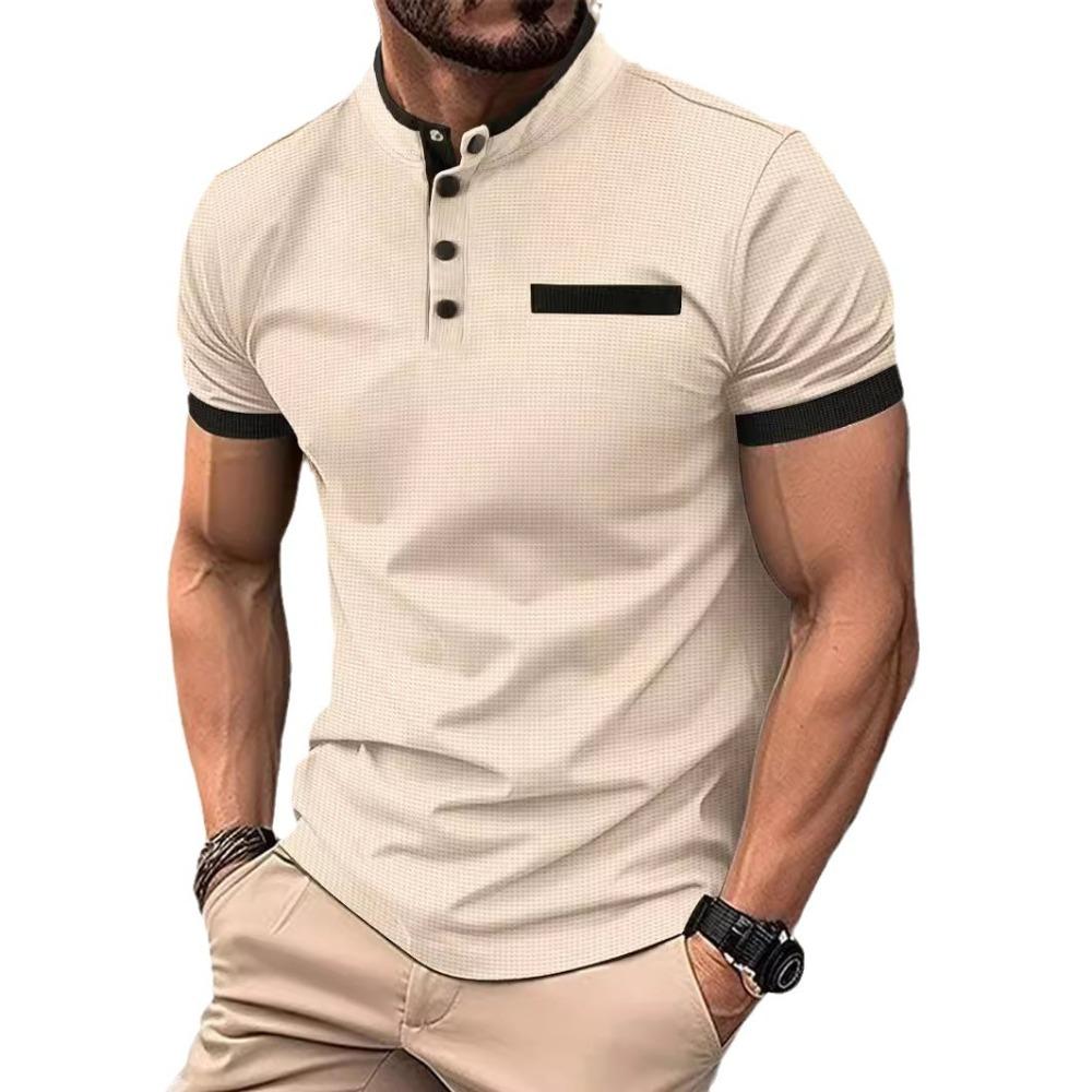 Men's summer casual polo shirt: checked, stand-up collar, short-sleeved sports shirt