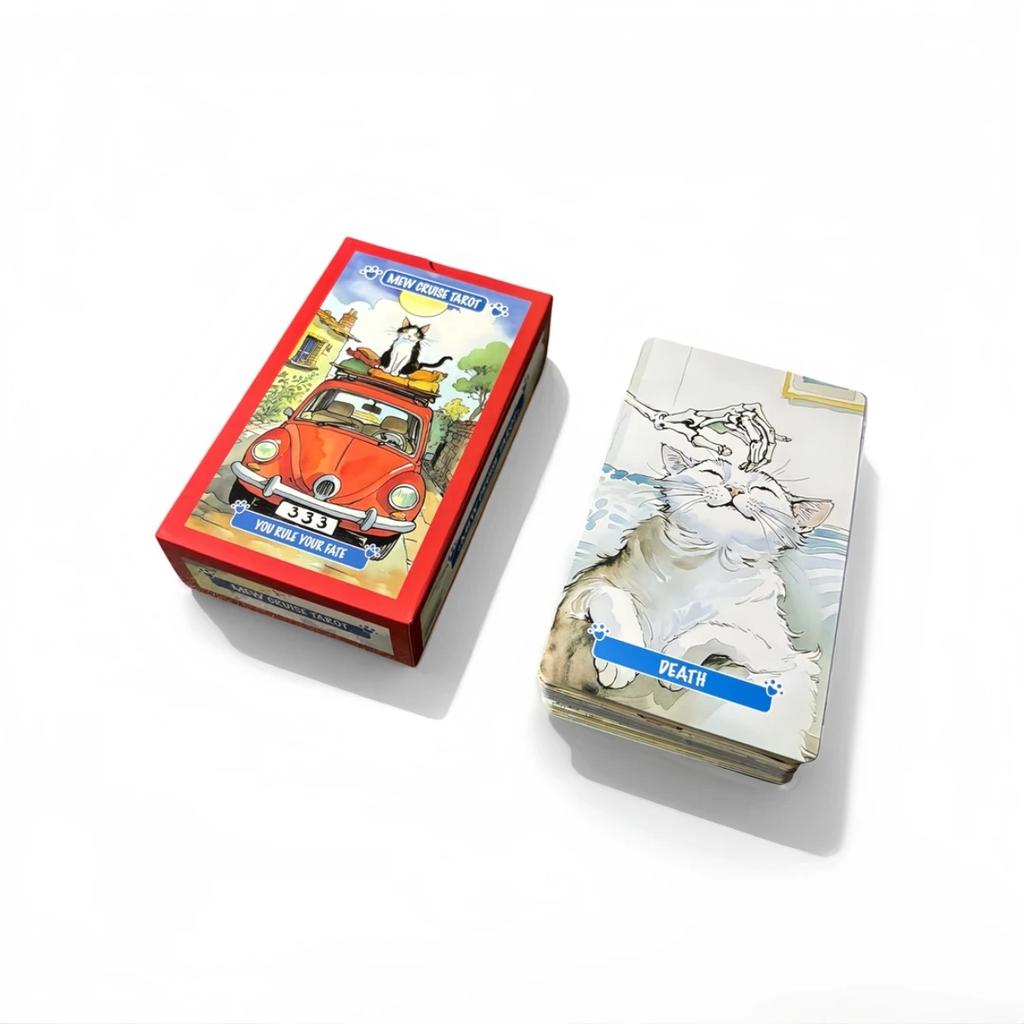Mew Cruise Tarot Cards 10.3*6cm 78 Tarot Cards with Cute Cat Artwork, Divination Board Game for Cat Lovers and Beginners
