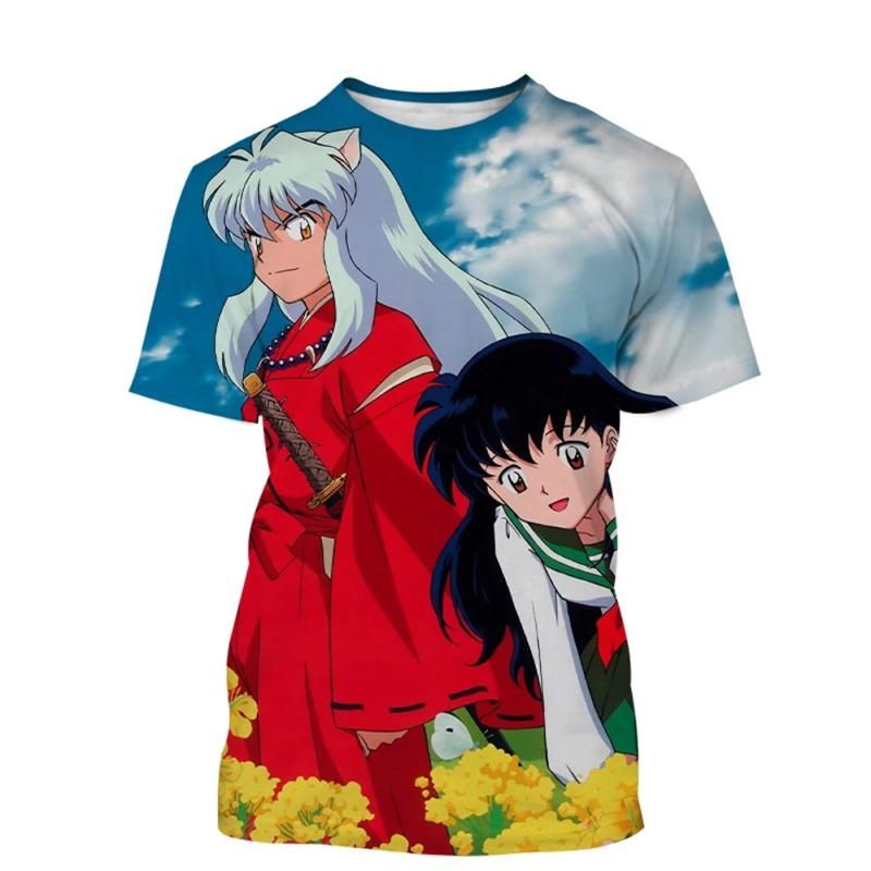 Футболка с принтом аниме Inuyasha 3D, мужская и женская, модная, повседневная, в стиле Харадзюку, хип-хоп, уличная, крутая, с круглым вырезом, S
