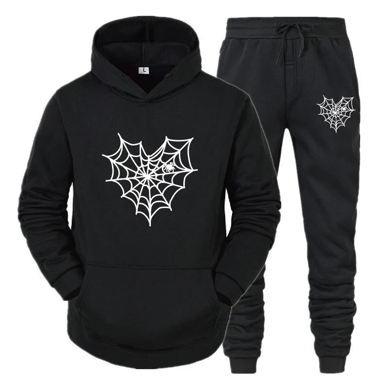 Женский спортивный костюм Spider Web с капюшоном и брюками, спортивные костюмы, пуловеры, свитера с капюшоном, спортивные штаны, повседневная уличная одежда
