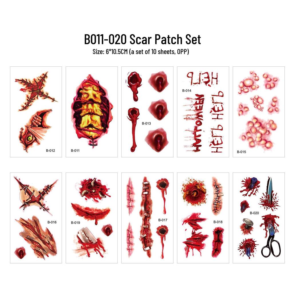 Waterproof Halloween Horror Scar & Face Tattoo Stickers