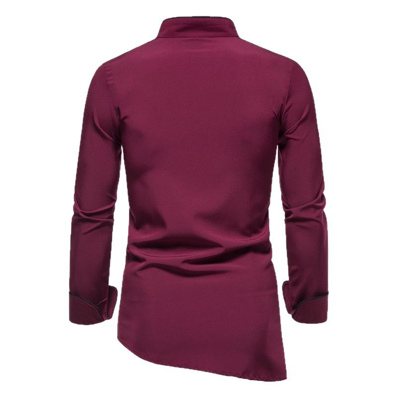 Men's 2025 Solid Color Stand Collar Long Sleeve Plus Size Formal/Casual Shirt, European Fit.
