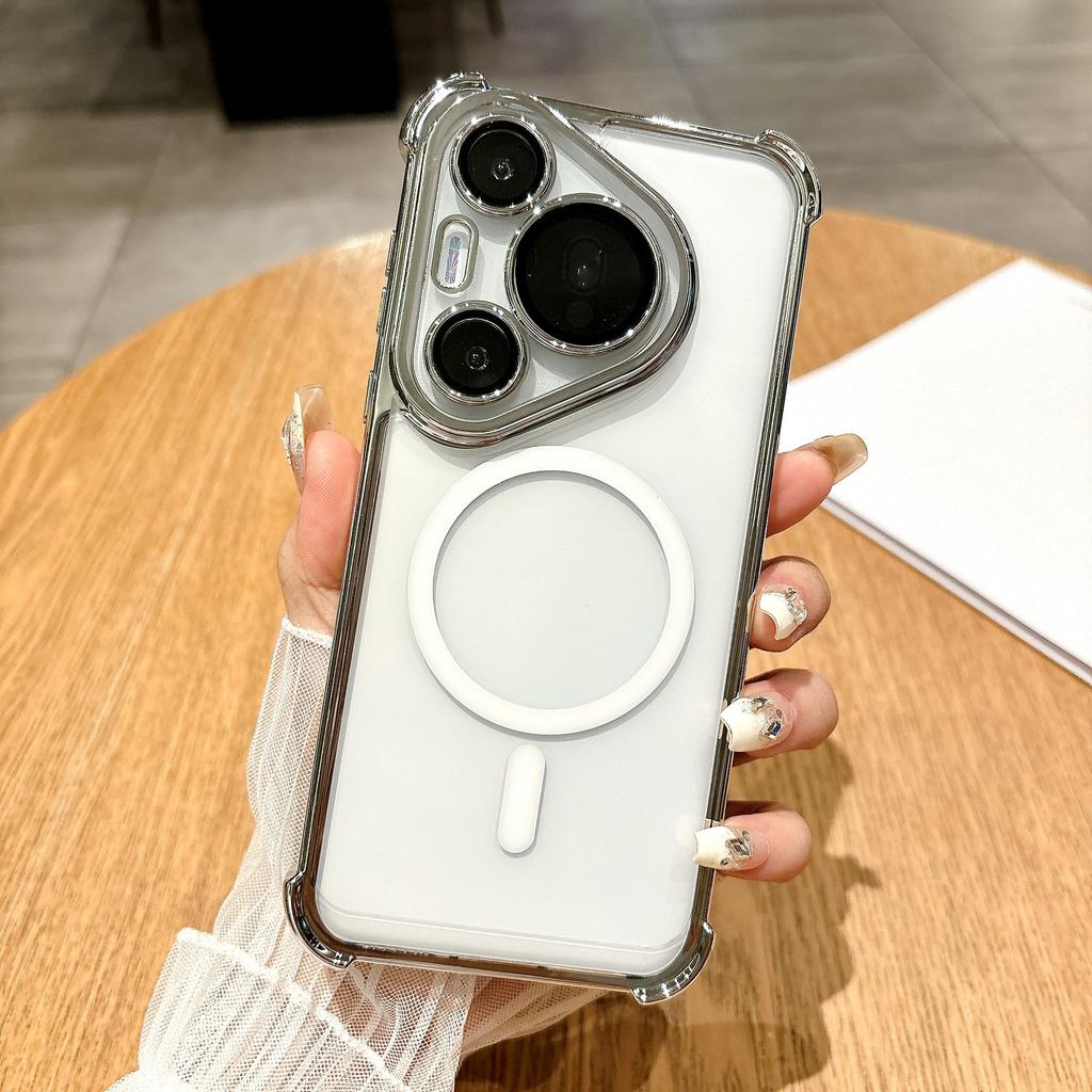 Применимо к чехлу для мобильного телефона Huawei mate70PRO с подушкой безопасности, магнитной присоской, P80pro + гальванизированные четыре угла, противоударный защитный чехол mt40